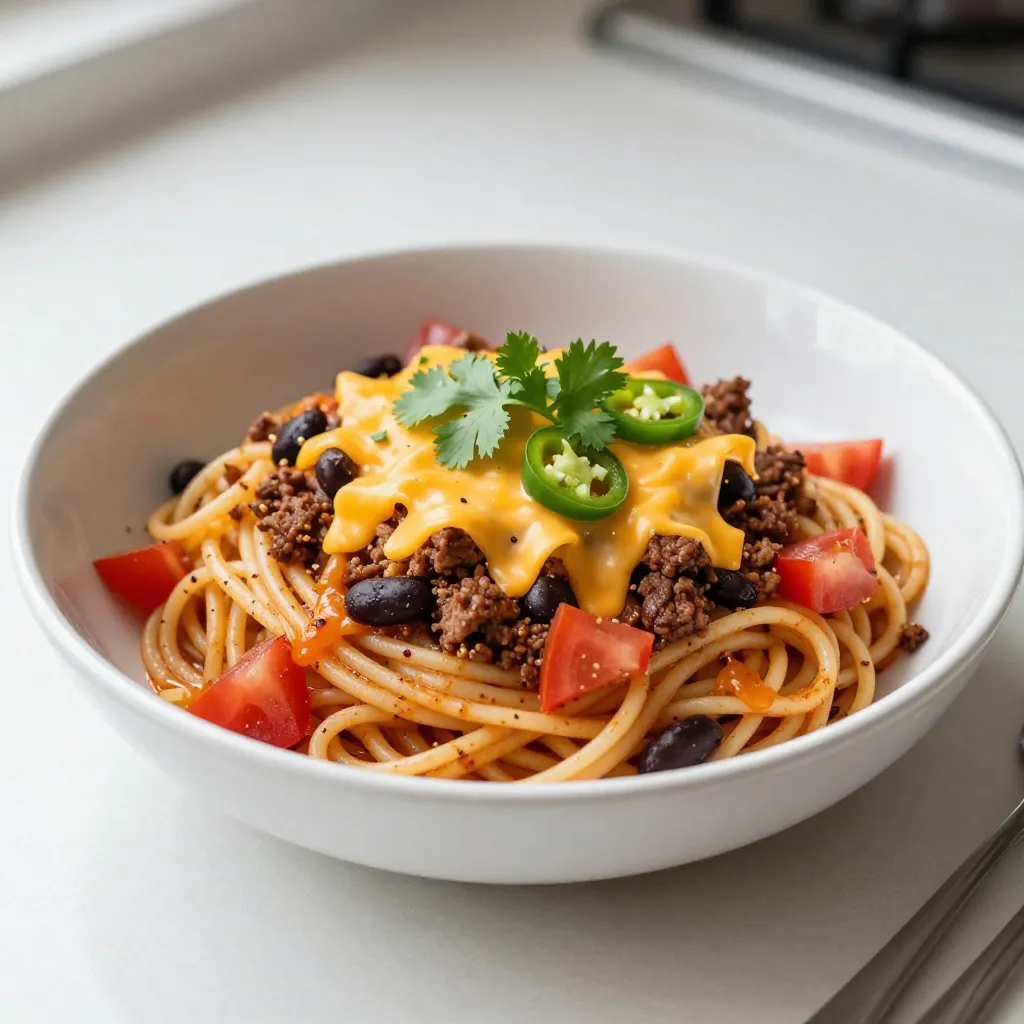 One Pot Taco Spaghetti Quick and Tasty Meal