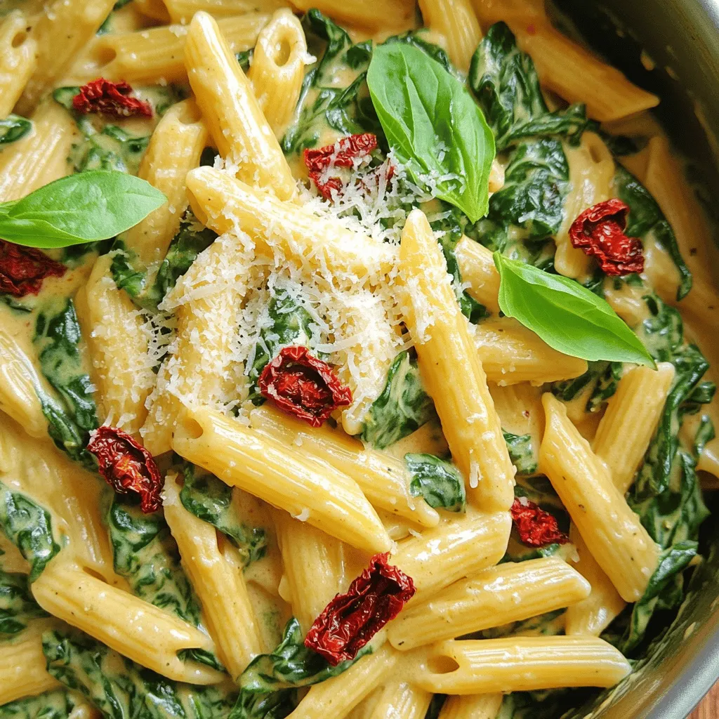 One-Pot Creamy Spinach Sun-Dried Tomato Pasta Delight
