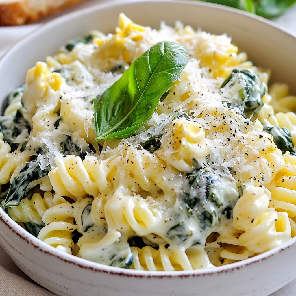 Cheesy Spinach Artichoke Pasta Simple and Creamy Meal