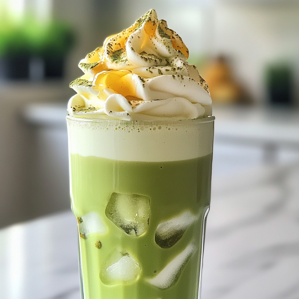 Iced Matcha Latte with Honey Refreshing Tasty Drink