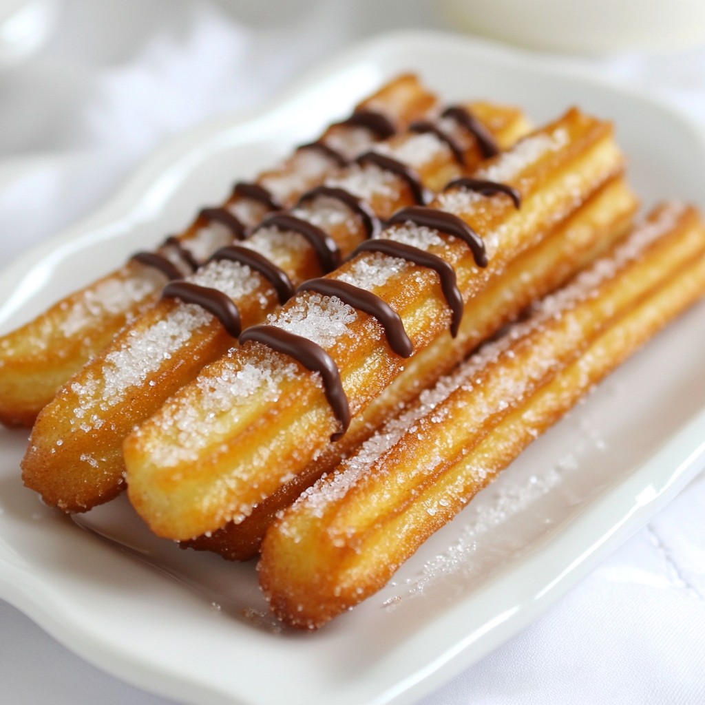 Chocolate Drizzled Churros Irresistible Dessert Delight
