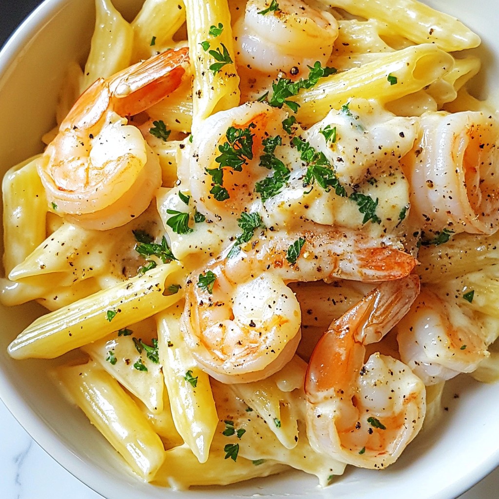 Savory Shrimp Alfredo Penne Easy Recipe to Try