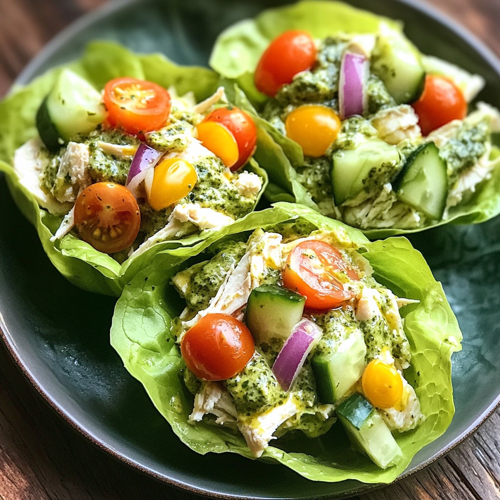 Creamy Pesto Chicken Salad Lettuce Wraps Delight