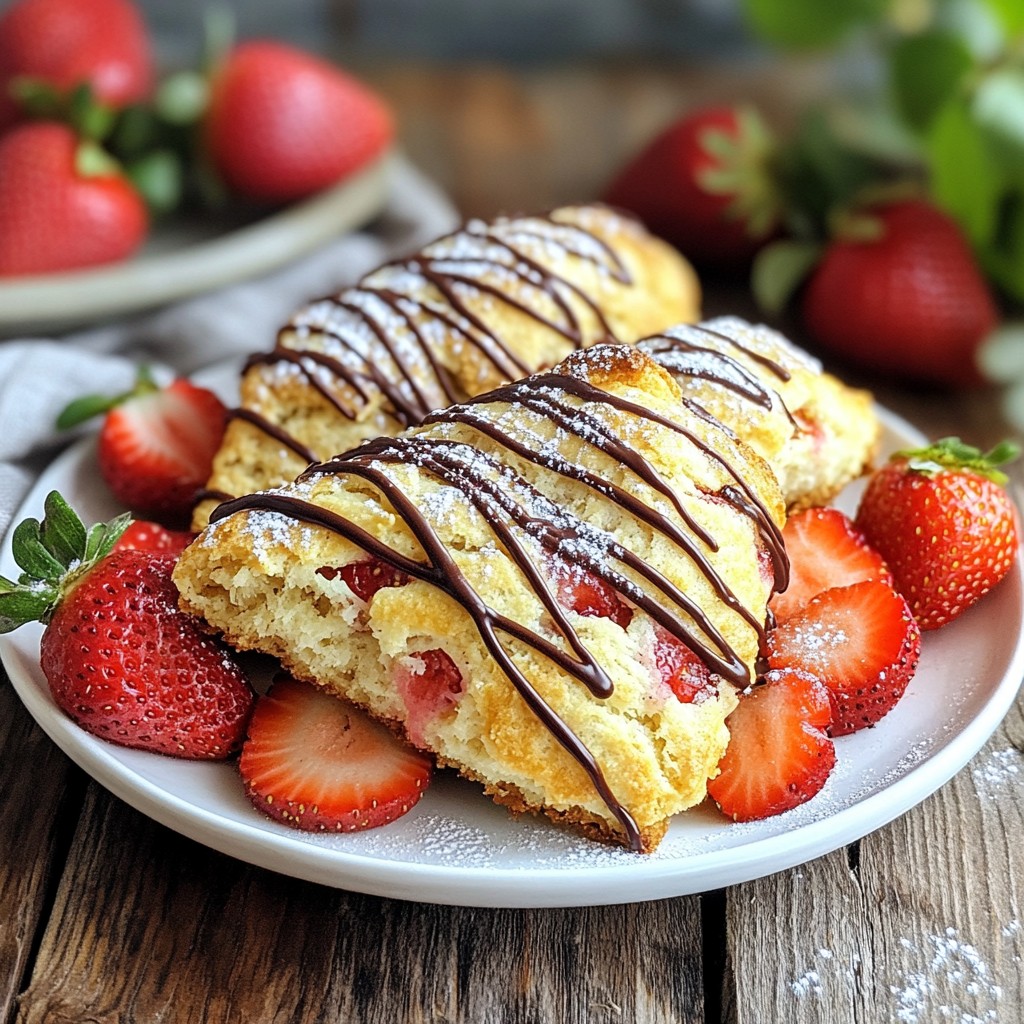 Chocolate Drizzled Strawberry Scones Easy Delightful Treat